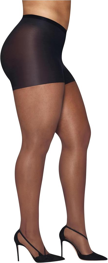 Hanes Women's Curves Control Top Sheer Toe Silky Sheer Pantyhose With Wicking Cool Comfort (1X-2X, Black)