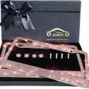 Bling License Plate Frames with High End Ribbon Gift Box,2 Pack Rhinestone License Plate Frame,Handcrafted Crystal Premium Stainless Steel Bling License Plate Frame for Women,Party,Birthday,Xmas Gift