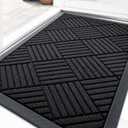 OLANLY Front Door Mat Outside Entrance 33x21, Absorbent, Heavy Duty Sturdy Natural Rubber Doormat Indoor Outdoor, Stain and Fade Resistant, Non-Slip Low Profile Floor Mat for Entryway, Black Diamond