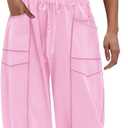 LAMISSCHE Womens Casual Strapless Jumpsuits off the Shoulder Summer Rompers Sleeveless One Piece Outfits with Pockets (Pink, L)
