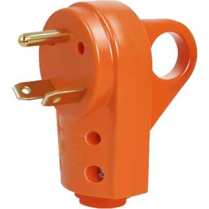 30 Amp RV Plug, Heavy Duty NEMA TT-30P Replacement Plug Adapter, 125V Electrical Power Connector Extension Cord End with Easy Unplug Handle, Compatible with RV Trailer (Orange Male)