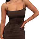 LILLUSORY Women's Mini Sexy Bodycon Dress 2026 Spring Summer Going Out Short Backless Party Club Dresses Y2k Clothes (Brown), Size S