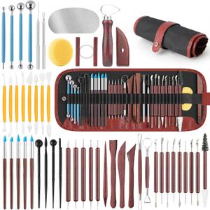 48PCS Pottery Tools Kit for Sculpting, Clay Carving Tools, Ceramic Tools for Polymer Clay, Modeling, Trimming, Molding, Shaping, Pottery Kiln, Arts Crafts Supplies, Adults, Students, Beginners, Pros