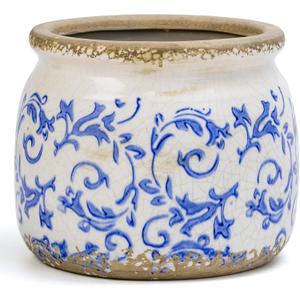 Flower Pot,Vintage Ceramic Pot for Planter with Drainage Holes, 6.29 inch Ice Crack Glazed Indoor Planters Pot for Indoor,Tuscan Home Decor,Gardening Gifts,Blue and White (Tropical)