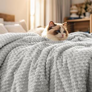 PHF Ultra Soft Flannel Fleece Blanket King Size, Lightweight 3D Jacquard Fleece Blanket, No Shedding, No Pilling, Luxury 340GSM Aesthetic Fluffy Cozy for Bed Room Decor, 108"x90", Light Grey