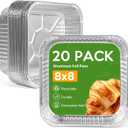 8"x8" Aluminum Foil Pans Disposable - 20 Pack Square Baking Pans Disposable Grill Accessories Meal Prep Containers Heavy Duty Tin Foil Pan for Baking Cake, Oven Cooking, Heating, Storing