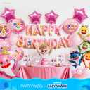 PartyWoo Baby Shark Family Foil Balloons 37pcs Baby Shark Family Pink Round Star Mylar Happy Birthday Letter Balloons for Boys and Girls Under the Sea Kids Birthday Party Decorations