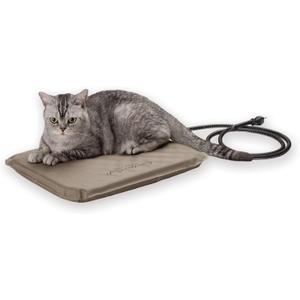 K&H Pet Products Lectro-Soft Orthopedic Outdoor Heated Cat Bed for Outdoor Cat Houses, Safety Listed Automatic Warming Pad, Soft and Flexible, Waterproof, Washable Cover - Small 18 X 14in Tan 20W