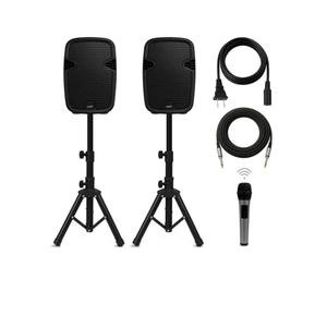 Bowens 8-Inch Bluetooth PA Speaker Set – Portable Speakers Bluetooth Wireless Microphone with Stands and Cable – Party Speaker & DJ Speakers Outdoor Sound System, PA System Set for Events, Karaoke