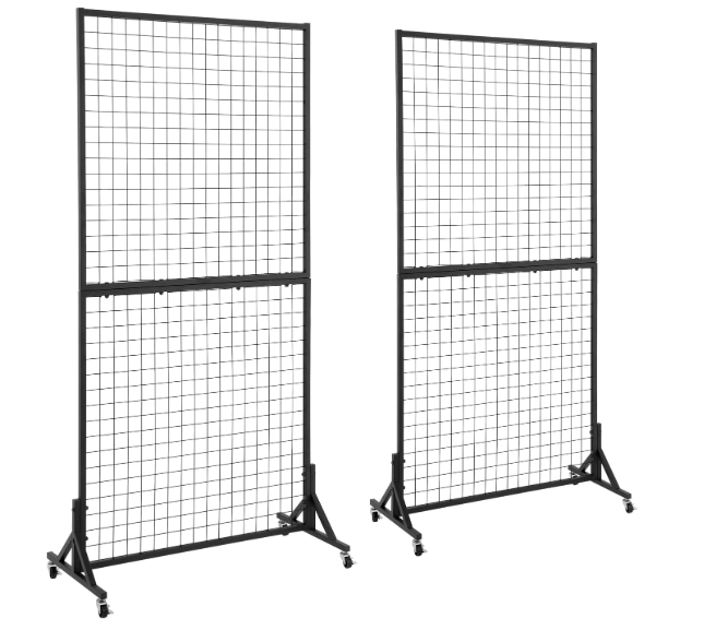 2 Packs 3' x 6' Grid Wall Panels Standing Wire Grid, Study Display Rack with T-Base Wheels Freestanding Gridwall Panel Tower for Shows, Black