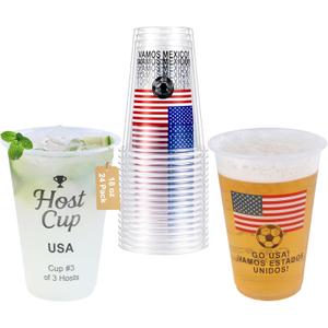 18 oz Host Cup Celebrating World Soccer Tournament Host USA, 24-Count Clear Disposable Plastic Party Cups, National Flag Themed for Fan Event Decorations Game-Day Festival, COME ON USA 2026