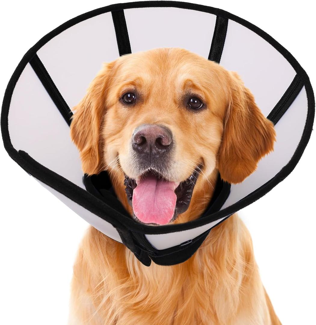 SUNFURA Dog Cone, Soft Dog Cones for Large Breeds After Surgery, Comfortable Pet Recovery Collar to Stop Licking, Adjustable E-Collar Alternative for Wound Healing, Black L