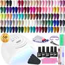 JODSONE 60 PCS Gel Nail Polish Starter Kit With U V Light 55 Kinds Of Color Glitter Gel Polish No Wipe Base And Glossy Matte Top Coat Easy To Apply
