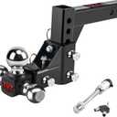 TYT Adjustable Trailer Hitch Ball Mount, Tri-Ball (1-7/8'' X 2'' X 2-5/16''), Fits 2'' Receiver, 5'' Rise/Drop Hitch, Heavy-Duty for Towing 10000lbs