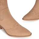 SHIBEVER Suede Knee High Cowboy Boots for Women Comfortable Tall Cowgirl Boots Zipper Low Heel Fall Winter Western Booties (8, 2679-khaki)