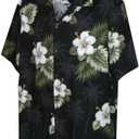 Pacific Legend Mens Floral Hibiscus and Palm Hawaiian Shirt (Large, Black W/ White Blossoms)