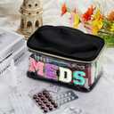 Geetery Medicine Bag Chenille Letter Patch Meds Bag Nylon Portable Travel Makeup Cases Preppy Patch with Zipper Cosmetic Toiletry Storage for Women
