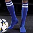 Medsuo 2 Pairs Kids Football Socks Aged 7-12 Knee High Breathable Soccer Socks Long Football Sport Socks for Kid Boy Girl (Blue)
