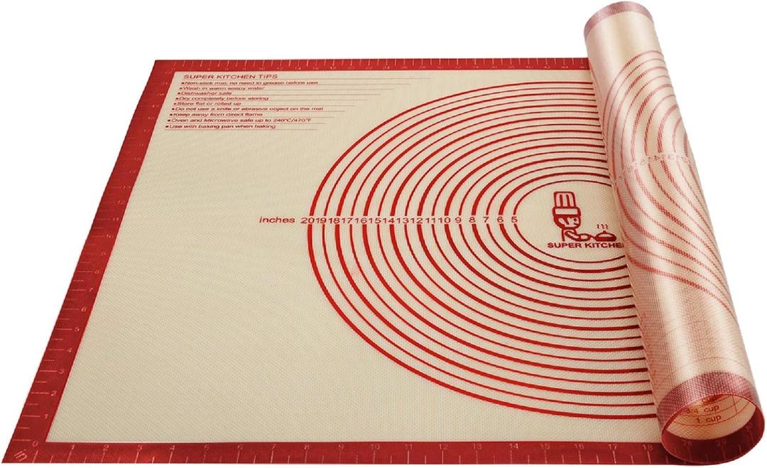 Non-slip Silicone Pastry Mat Extra Large with Measurements 36''By 24'' for Baking Mat, Counter/Dough Rolling/Oven Liner/Fondant/Pie Crust Red