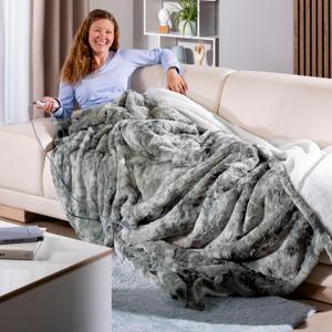 Homemate Heated Blanket Electric Throw - 50"x60" Heating Blanket Throw 1/2/4/6/8 Hours Auto-Off 10 Heat Level Over-Heat Protection Flannel Sherpa ETL Certification, Light Grey