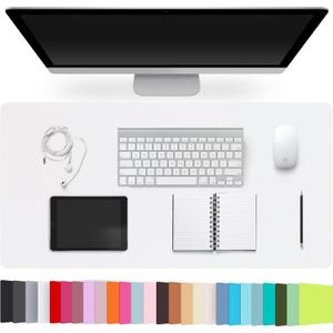 Leather Desk Pad Protector,Non-Slip Desk Pad,on-Slip PU Leather Large Mouse Pad,Easy Clean Desk Protecor Mat,Writing Pad for Office Work/Home/Decor(White, 31.5" x 15.7")