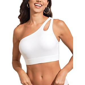 Womens Bikini Tops Push Up Bathing Suit Top One Shoulder Swimsuit Tops Full Coverage Swim Top Only (Medium, White)