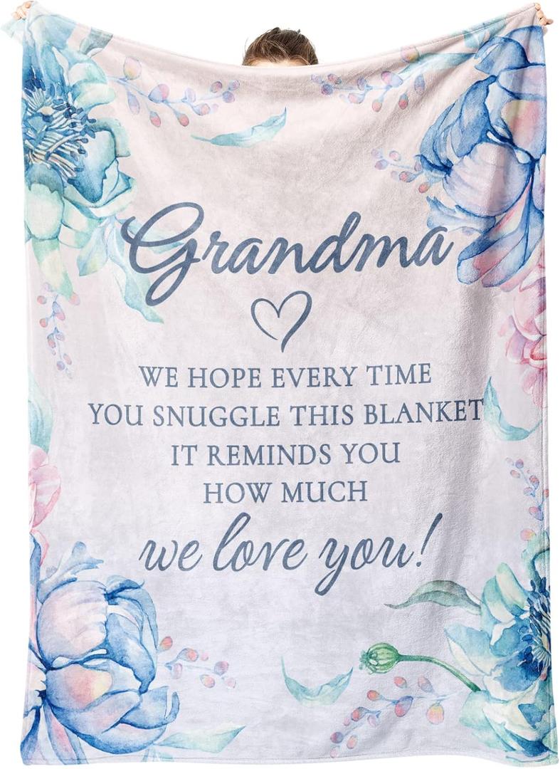 Afterprints Gifts for Grandma Blanket, Grandma Birthday Gifts, Valentines Day Presents for Grandmother from Grandkids, We Love You Soft Throw Blankets 50" x 60"