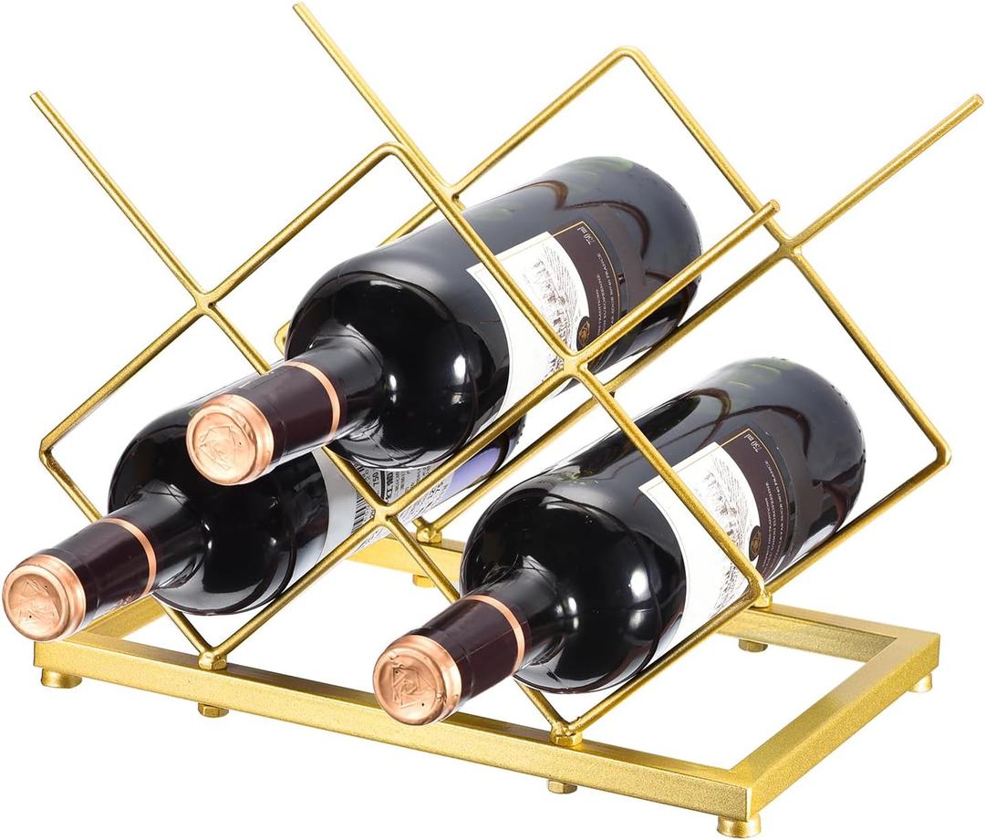uxcell Countertop Wine Rack, Tabletop Wine Bottle Holder for Up to 5 Standard Bottles, Freestanding Wine Rack for Wine Cellar Bar Cabinet, Gold