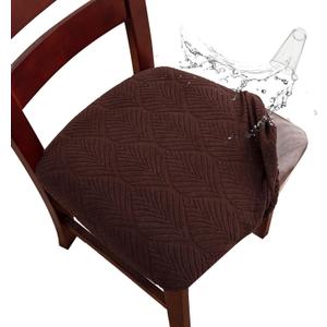 Genina Waterproof Dining Room Chair Cover Set of 6, Stretch Jacquard Seat Covers for Dining Room Chairs, Kitchen Parsons Chair Covers Slipcover Protector (Chocolate)