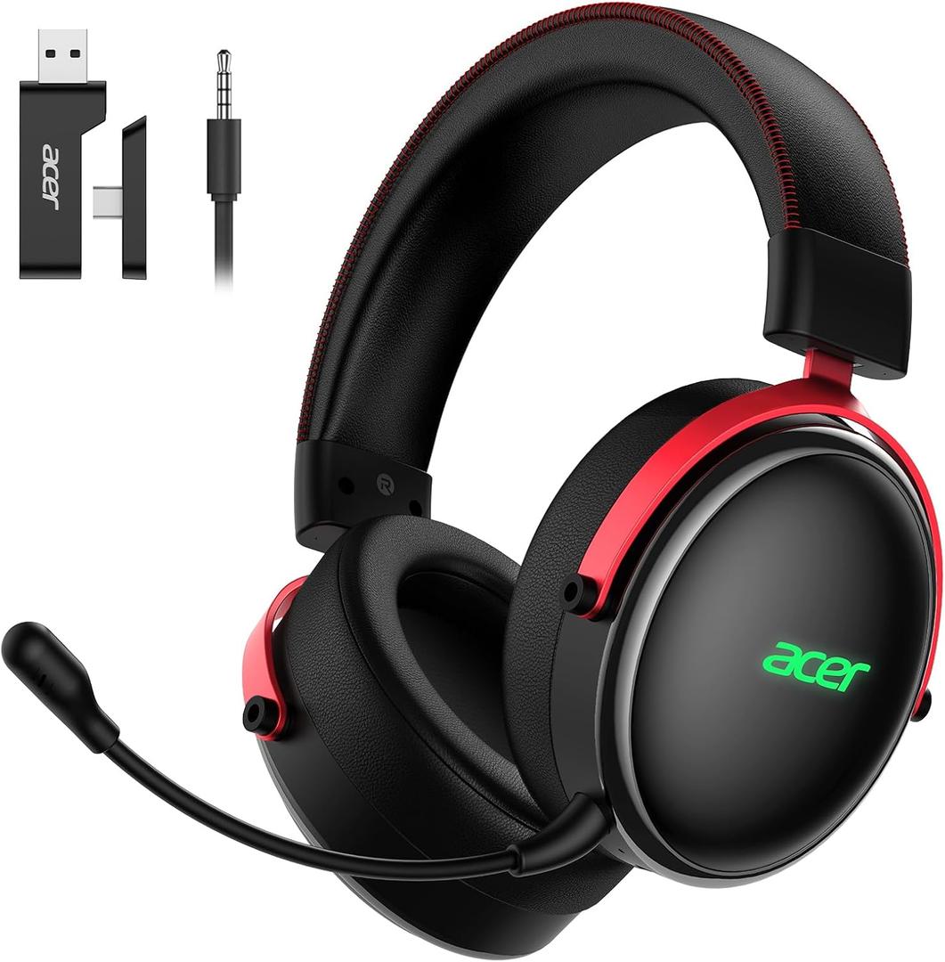Acer 2.4GHz Wireless Gaming Headsets for PS5, PS4, PC, Switch, Tri-Mode Bluetooth Gaming Headset with Mic, Stereo Sound, 40+Hr Battery, 50mm Drivers - Black