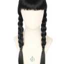 Topcosplay Kids Girls Wednesday Wig Black Long Straight With 2 Braids Halloween Costume Wigs