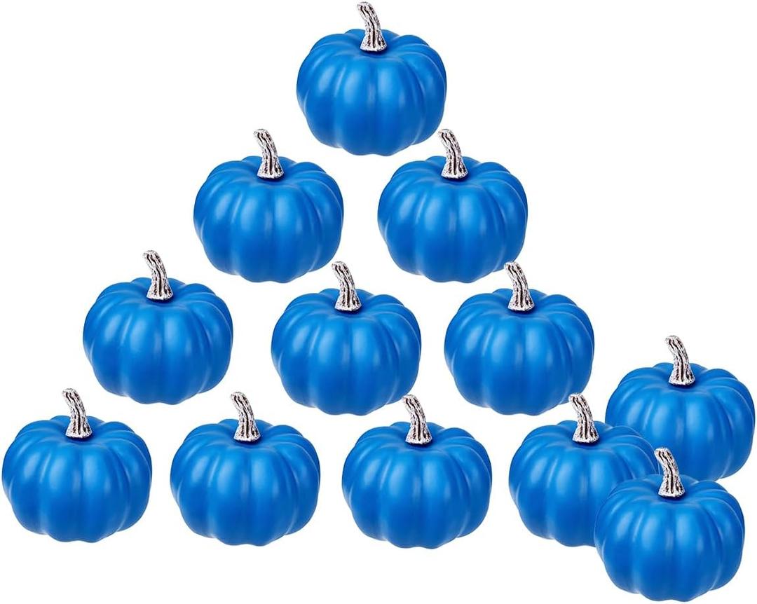 vensovo 3 Inch Small Blue Pumpkins for Decorating - 12PCS Mini Foam Decorative Pumpkins for Fall Decor, Paintable Artificial Pumpkins Perfect for Halloween Decor Thanksgiving Decor