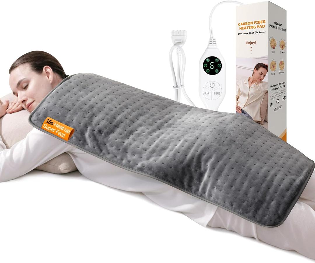 Super-Fast Heat Up Carbon Fiber Heating Pad: Back, Neck, Shoulder, Period Cramps Pain Relief, Muscle Relief, Deeper Relax, Moist/Dry Heat, Auto-Off, Machine Washable(Charcoal Grey-UPGRADED, 12" x 24")