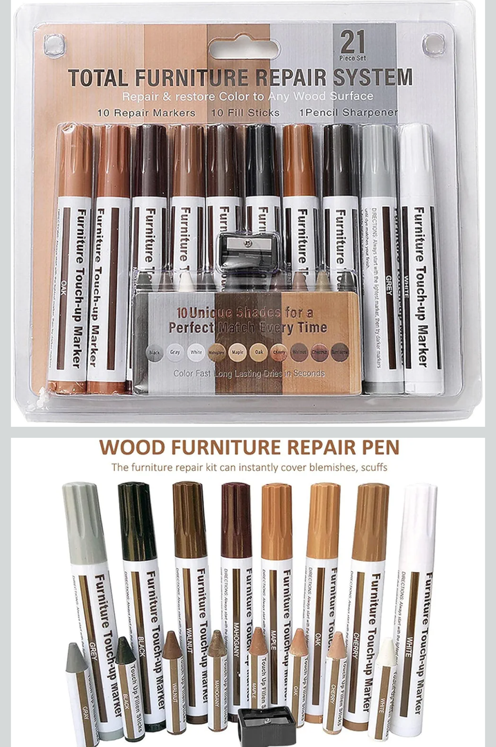 Furniture Repair Kit Wood Markers, Set of 8 Colors Wood Scratch Repair Markers and Wax Sticks with Sharpener Kit for Stains, Scratches, Floors, Tables, Desks, Carpenters, Bedposts
