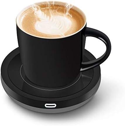BESTINNKITS Smart Coffee Cup Warmer Set, Auto On/Off Gravity-induction Mug Office Desk Use, Candle Wax Cup Warmer Heating Plate (Up To 131F/55C), 14oz