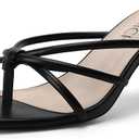 Womens Kitten Heel Sandals, Square Toe Strappy Thong Slip On Heels, Mule Heels Open Toe Dressy Summer Sandals (Black) SIze 10