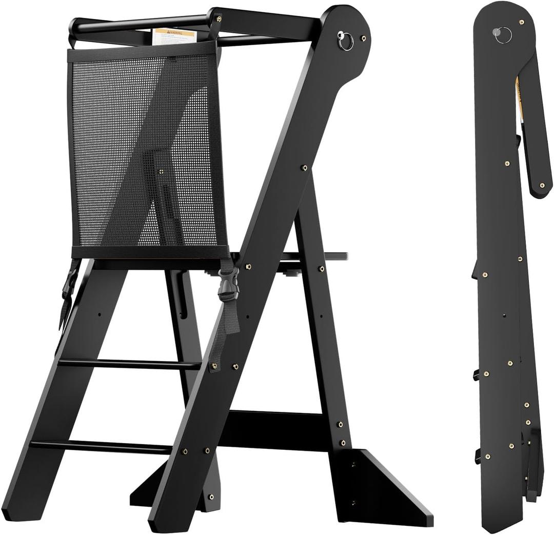 COSYLAND Foldable Toddler Tower Kid Kitchen Sit and Stand Step Stool Helper