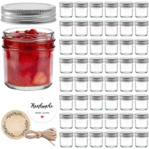 QAPPDA 2oz Mason Jars Set of 48,Glass Spice Jars with Black Lids,Small Mason Juice Bottles for Ginger Shots,Honey,Jam,Party Favor