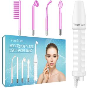 YourMate PhotoTherapy Device High Frequency Facial Wand Machine with Argon Tubes for Face Chin Neck Hair, Facial Skin Wand Machine with 4 Different Tubes