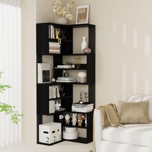 Lkeiyay 9-Tier Corner Bookshelf L Shaped Freestanding Wood Grain 65" Tall Black Lkeiyay 9-Tier Corner Bookshelf L Shaped Freestanding Wood Grain 65" Tall Black