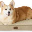 Bedsure Large Dog Bed for Crate - Orthopedic Flat Pet Beds with Removable Washable Cover, Egg Crate Foam Crate Mat, Suitable for Pet Up to 50 lbs (35"L x 22"W x 3"Th, Khaki)
