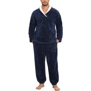 Fluffy Men's Pajamas Set, Soft Fleece PJs Sets Lounge Sleepwear Pajama Pants Comfy Pyjamas with Pockets for Warm Winter (X-Large, Navy Blue)