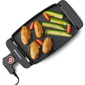 Elite Gourmet EGR8152 Electric 10" x 7" Personal Compact Griddle, Cool-touch Handles Non-Stick Surface, Removable/Adjustable Thermostat, Black