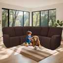 ROFASVCO 100% Waterproof Sectional Recliner Couch Covers for Reclining Couch L Shaped Corner Sectional Sofa Cover Jacquard Stretch L Shape Recliner Slipcovers (5 Seater 1 Console Cover, Dark Brown)