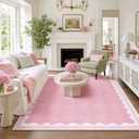 GarveeHome Scalloped Washable 8x10 Rugs for Living Room Non-Slip Solid Pink Modern Minimalism 8 x 10 Rug Low-Pile Carpet for Bedroom Dining Nursery Mat with Rubber Back