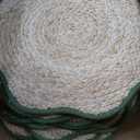 Jingmore 12 Pcs Wedding Placemats 15 Inch Handwoven Scalloped Placemats Boho Rattan Chargers for Dinner Plates Farmhouse Mats for Dining Table Decoration Wedding Party Supplies (Green)
