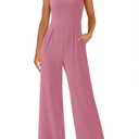 PRETTYGARDEN Summer Sleeveless Jumpsuits for Women Dressy Square Neck Wide Leg Pants Knit One Piece Rompers Fashion Clothing (Pink,Medium) (Pink, M)