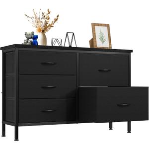 DUMOS TV Stand for Bedroom with 5 Drawers, Storage Chest of Drawers, 11.8"D x 39.4"W x 25.3"H