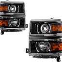 Headlight Assembly,Chrome Headlamp Compatible with 2014-2015 Silverado 1500 LTZ/High Country,Amber Reflector Color Clear Lens Color, OE Style Replacement Headlight Assembly