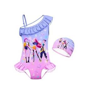 Suaninxi Kids Girls Fashion One Piece Swimsuit Swimwear Toddlers Fancy Bathing Suits Rash Guard Sets Summer Outfits